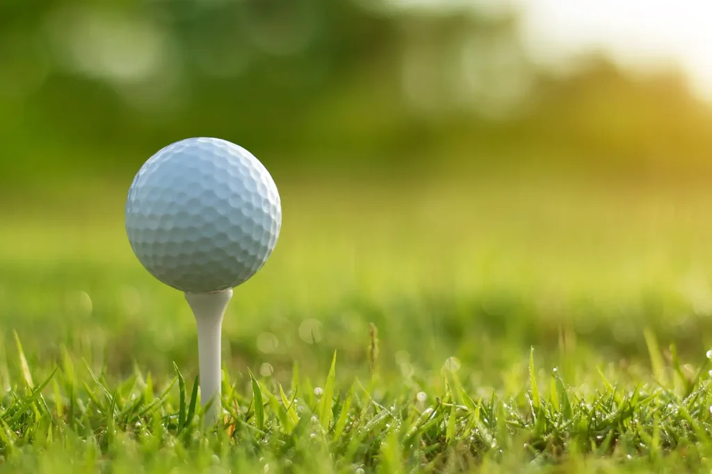 Ein Golfball auf einer Wiese